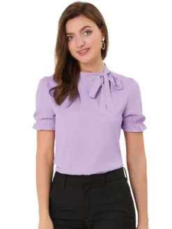 Allegra K Women's Bow Tie Neck Elegant Office Short Sleeve Blouse -Allegra K GUEST ff0cf1b7 5d07 4325 a42b 57fc4c30677f