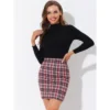 Allegra K Women's Plaid High Waist Side Zipper Bodycon Pencil Mini Skirt
