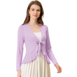 Allegra K Women's Tie Front Ruffled Hem Crop Knit Cardigan -Allegra K GUEST ffc0aaf8 e4f2 4414 9b15 ec11b0266f33