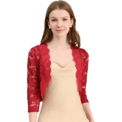 Allegra K Women's Elegant 3/4 Sleeve Sheer Floral Lace Shrug -Allegra K GUEST ffc6b8be b603 4c22 a77e 1ff0b8e43586